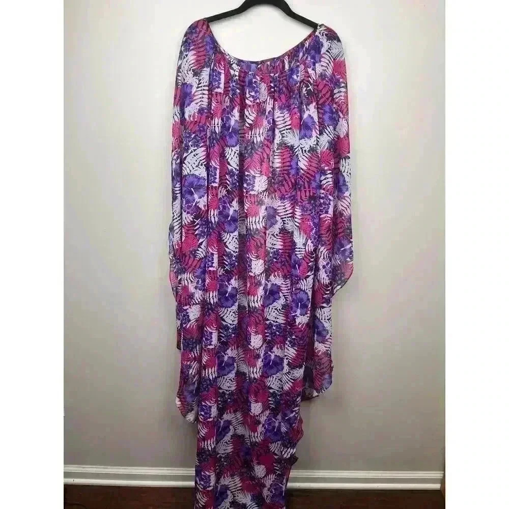 B FYNE Purple and Pink Floral Swim Suit Cover Up Cape